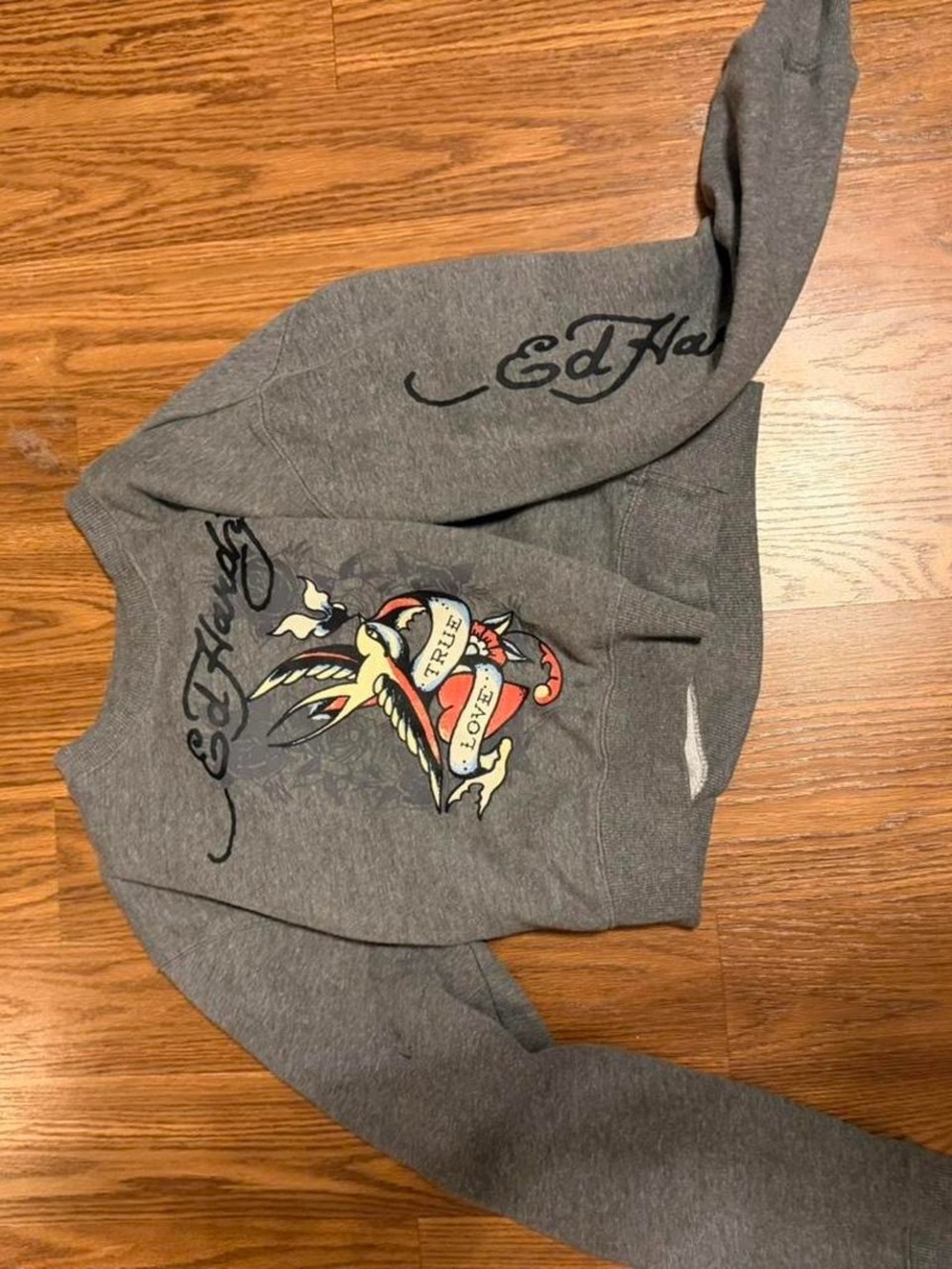 Ed Hardy Gray Sweatshirt with Multicolor Tattoo Graphic